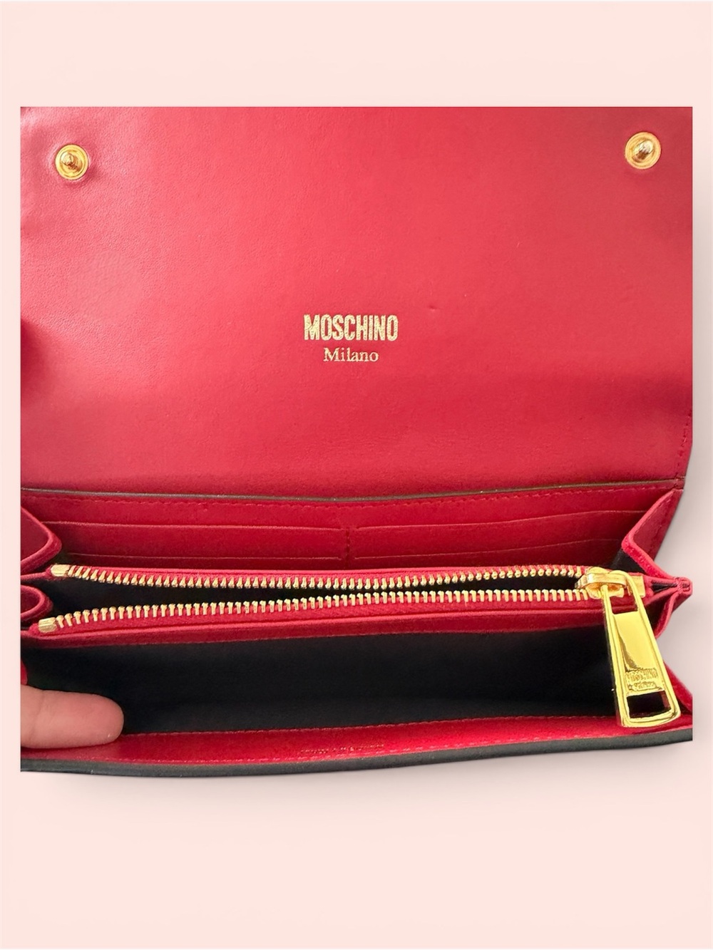 Moschino Bold Red Clutch with Gold Logo - Picture 4 of 4